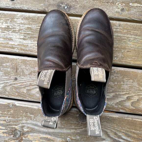 Georgia Boot Brown Leather and Blue Print Romeo Shoe GB00460 in Women's 10M - Picture 9 of 11